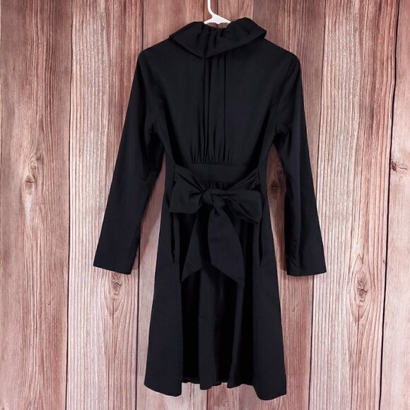 Lilly Pulitzer Size 4 Kelli Black Long Belted Trench Coat Jacket Ruffles Collar - Picture 6 of 16